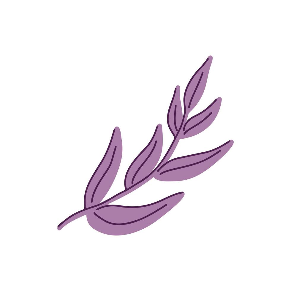 illustration vectorielle avec des brindilles abstraites violettes de feuilles dans un style plat fait à la main sur fond blanc. illustration botanique pour cartes postales, cadeaux, vacances, tissus vecteur