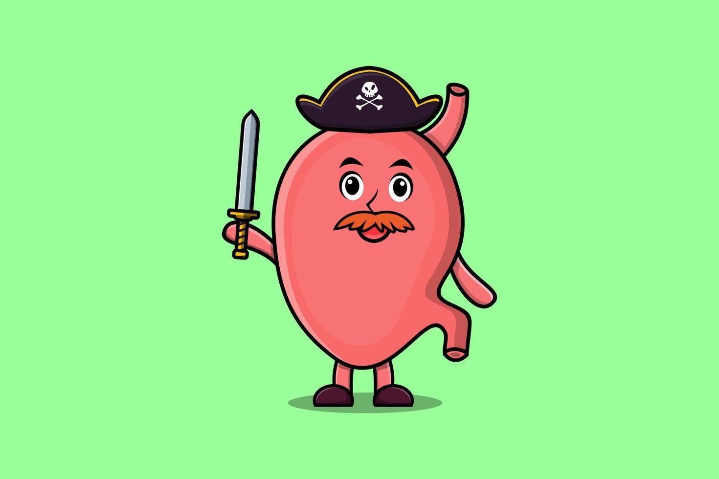 mignon, dessin animé, mascotte, estomac, pirate, tenue, épée vecteur