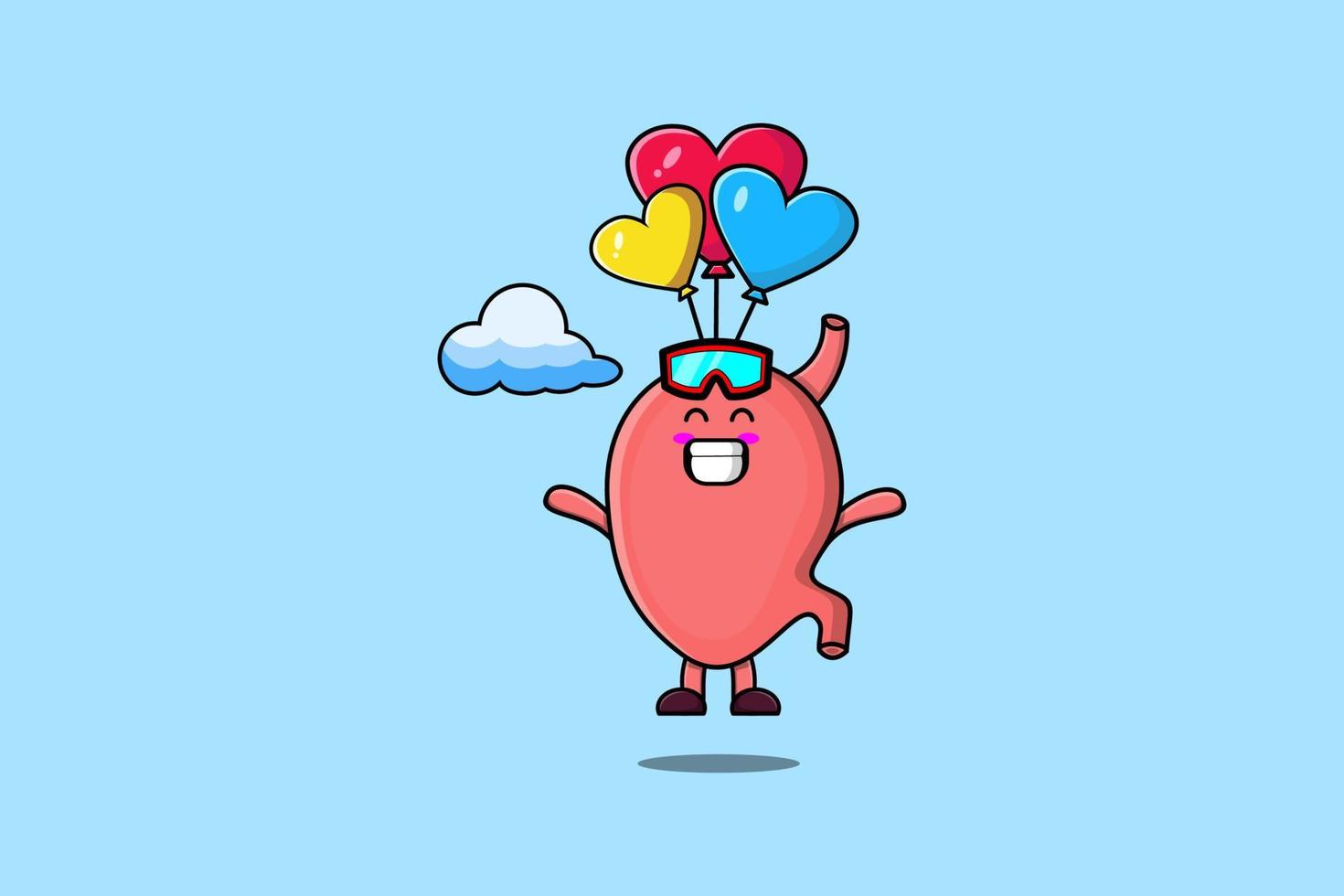 la mascotte de l'estomac de dessin animé mignon saute en parachute avec un ballon vecteur