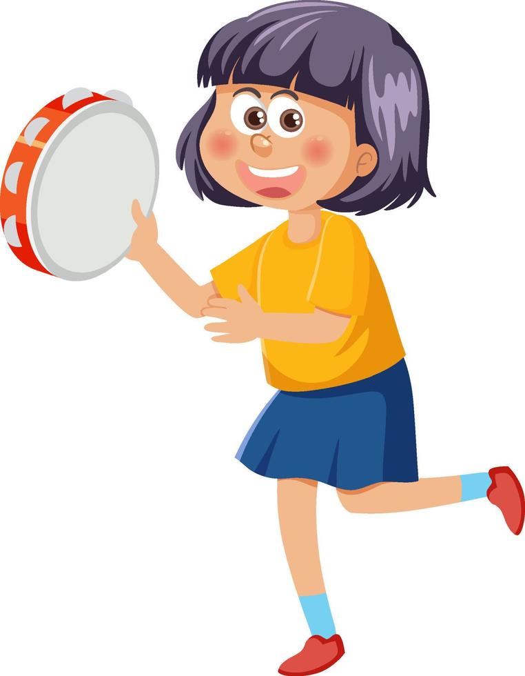 fille heureuse jouant du tambourin vecteur