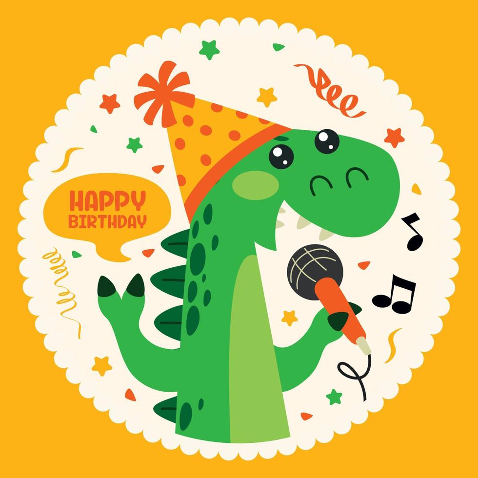 carte d'anniversaire avec personnage de dinosaure vecteur