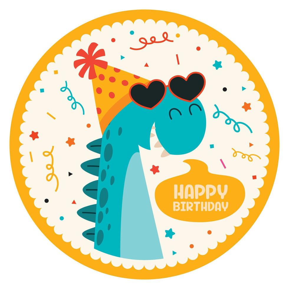 carte d'anniversaire avec personnage de dinosaure vecteur