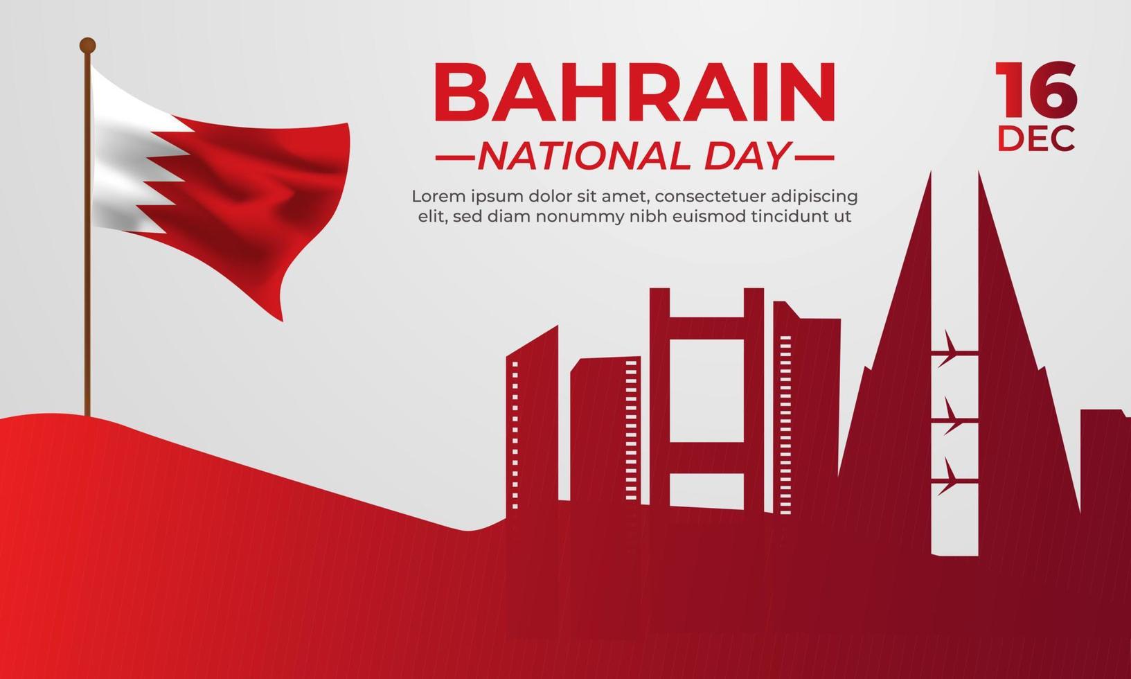 modèle de bannière de célébration de la fête nationale de bahreïn avec drapeau vecteur