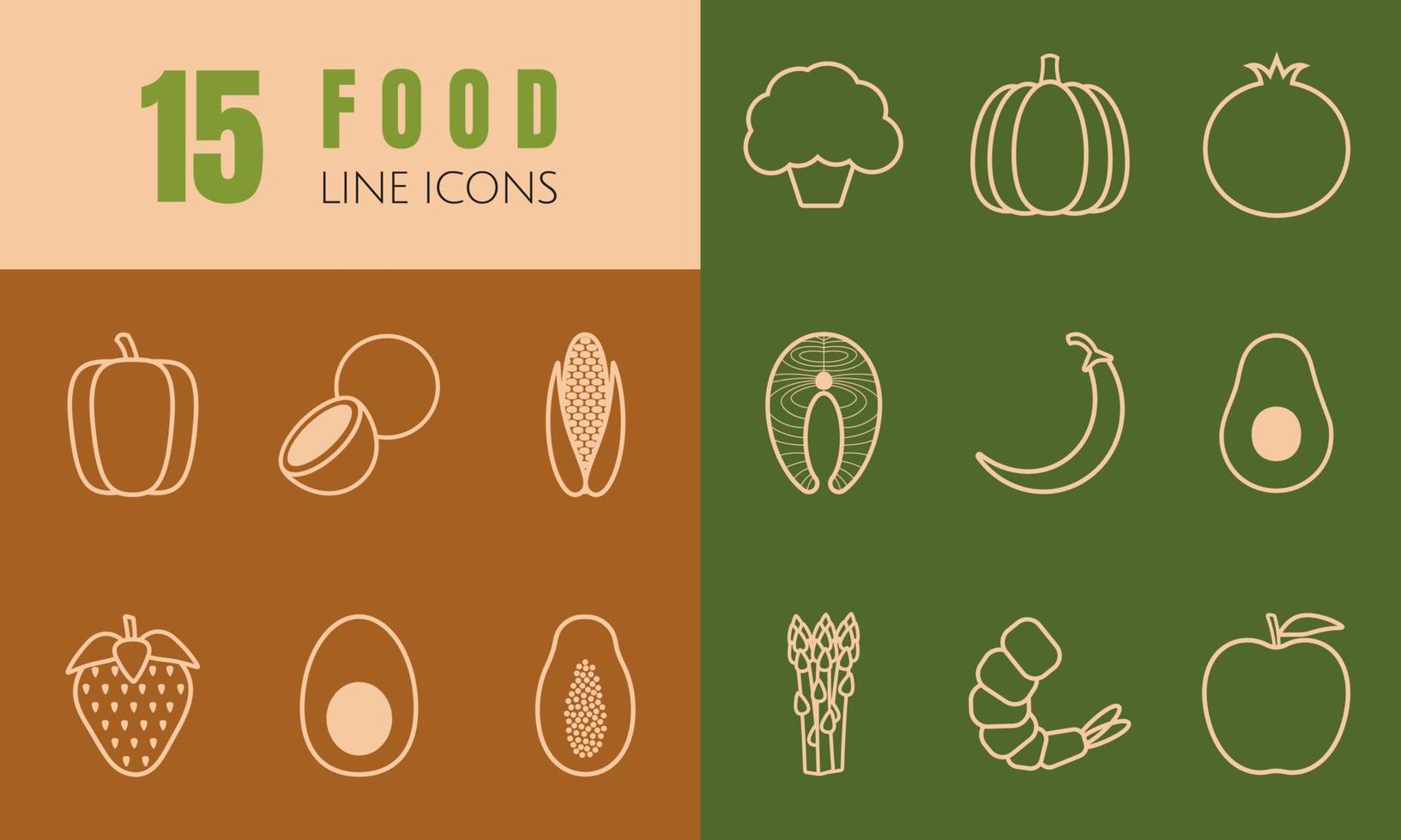 icônes de ligne d'aliments sains. vecteur