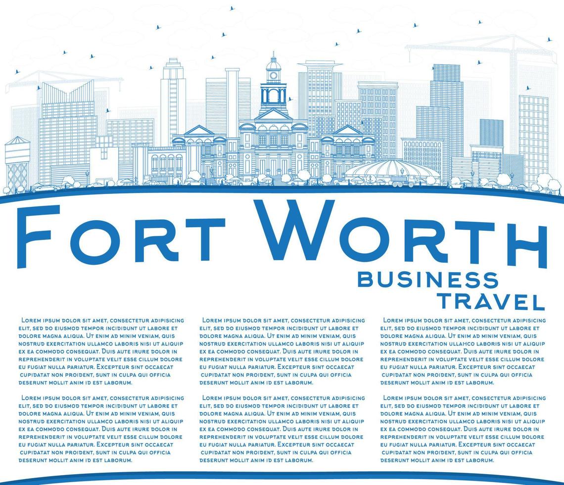 Décrire l'horizon de Fort Worth avec des bâtiments bleus et un espace de copie. vecteur