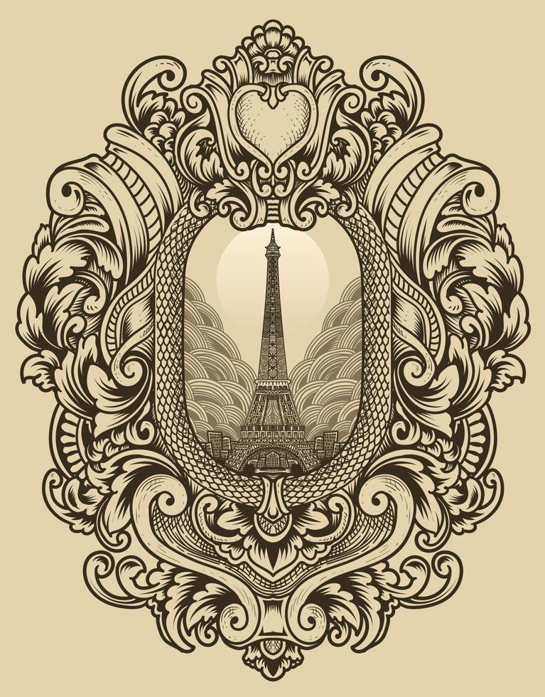 illustration rétro tour eiffel avec style vintage vecteur