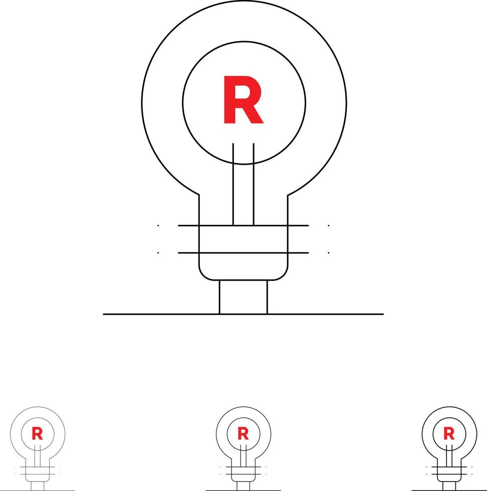 concept de marque véritable idée logo jeu d'icônes de ligne noire audacieuse et mince vecteur