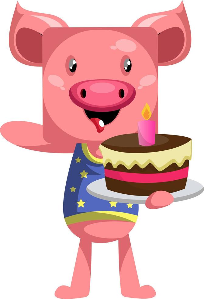 cochon tenant un gâteau, illustration, vecteur sur fond blanc.