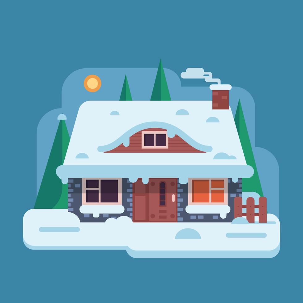 maison rurale d'hiver avec cheminée vecteur