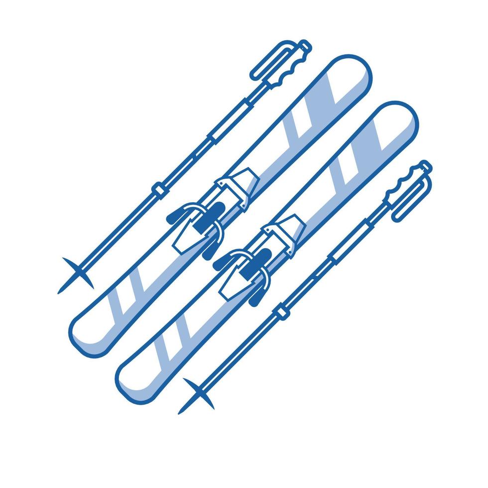 icône de vecteur ligne skis et bâtons