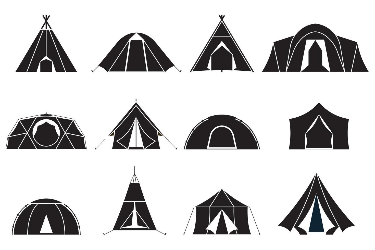 jeu d'icônes de tentes de camping vecteur