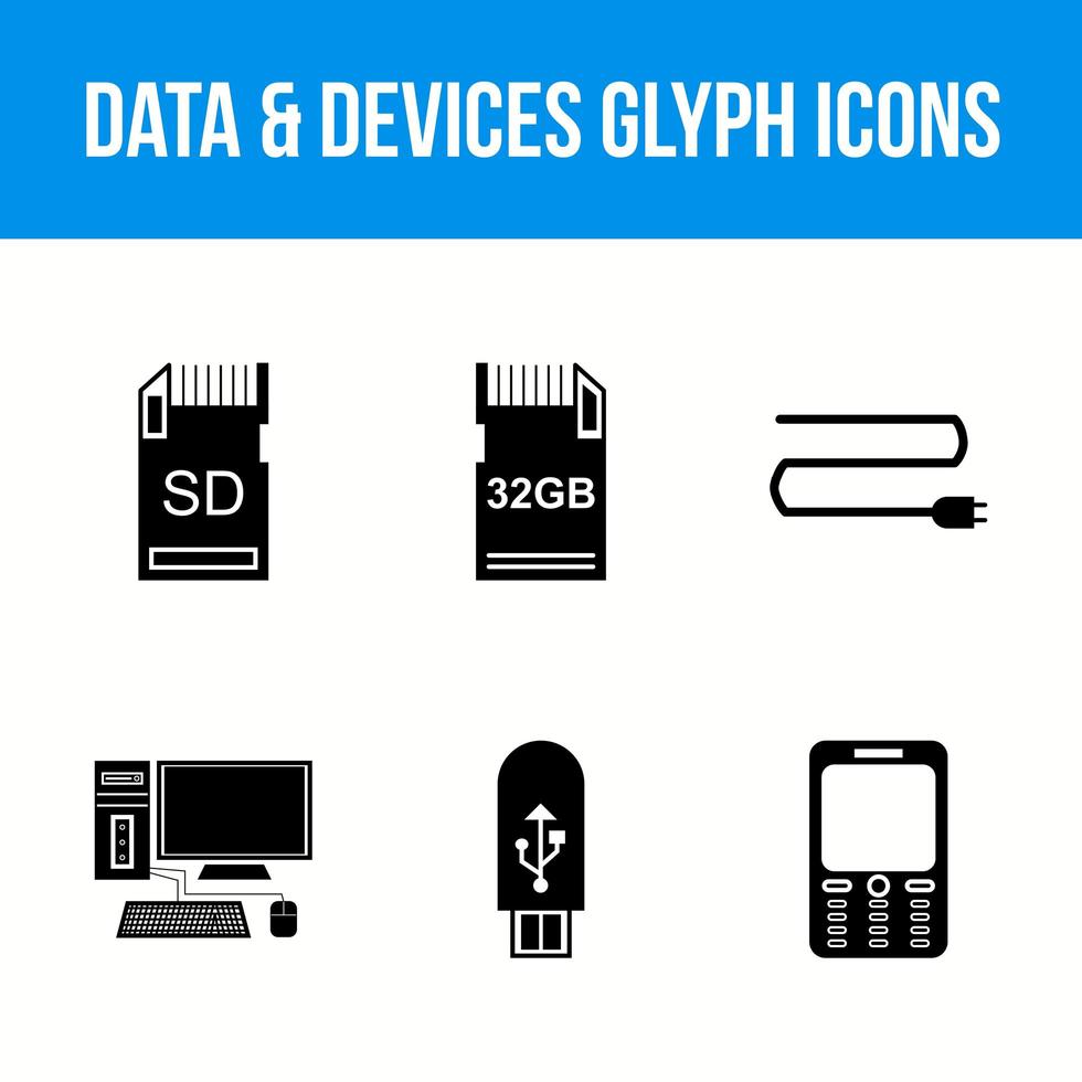 icônes de glyphe de données et de périphériques vecteur