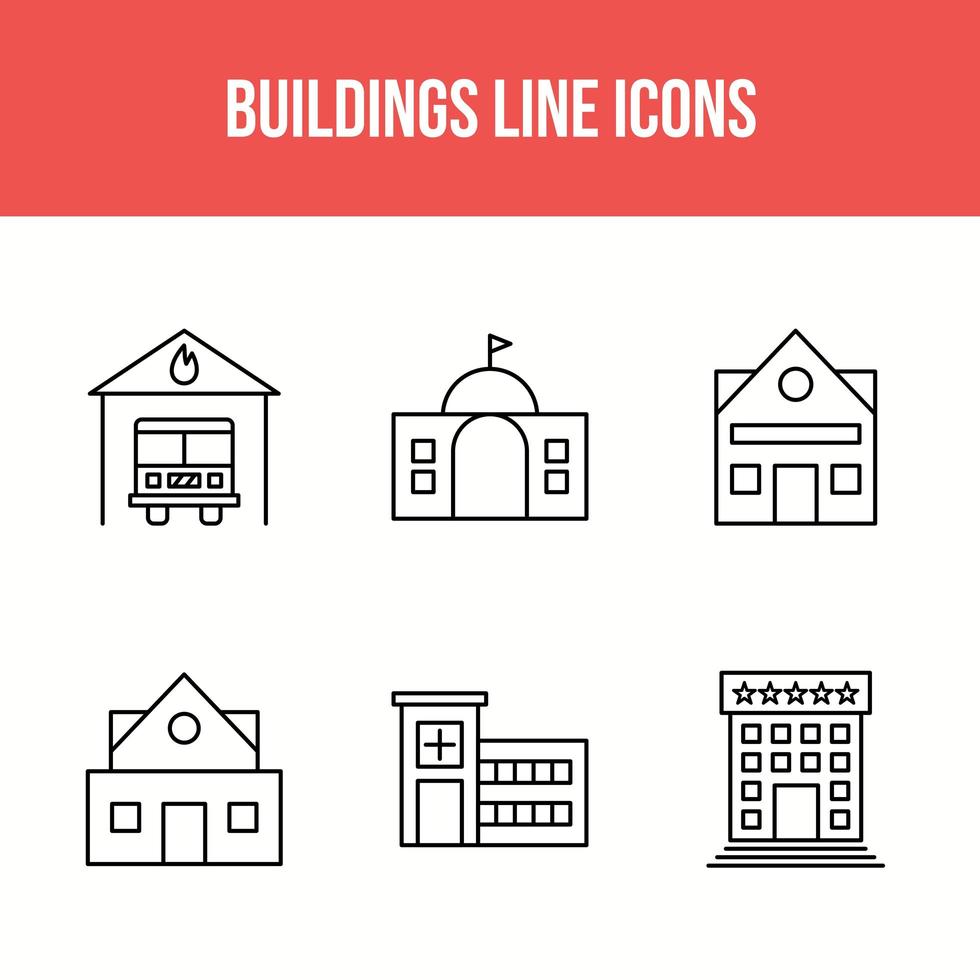 icônes de ligne de bâtiment et de points de repère vecteur