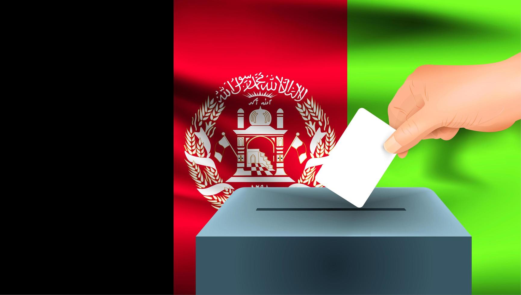 Main mettant le bulletin de vote dans l'urne avec le drapeau afghan vecteur