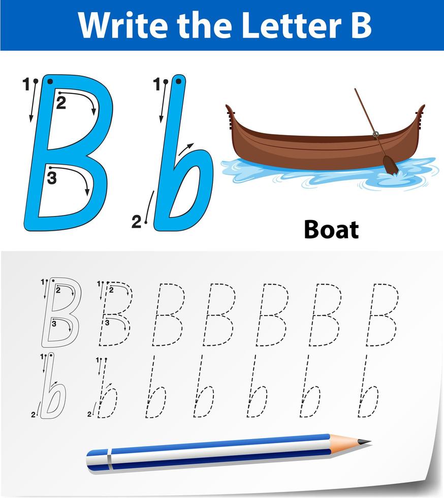 lettre b traçage feuille de calcul alphabet avec bateau vecteur