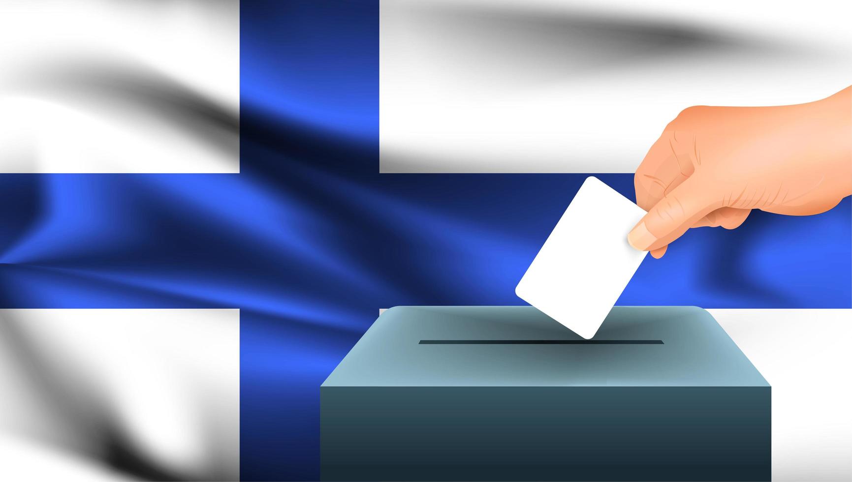Main mettant bulletin de vote dans l'urne avec drapeau finlandais vecteur