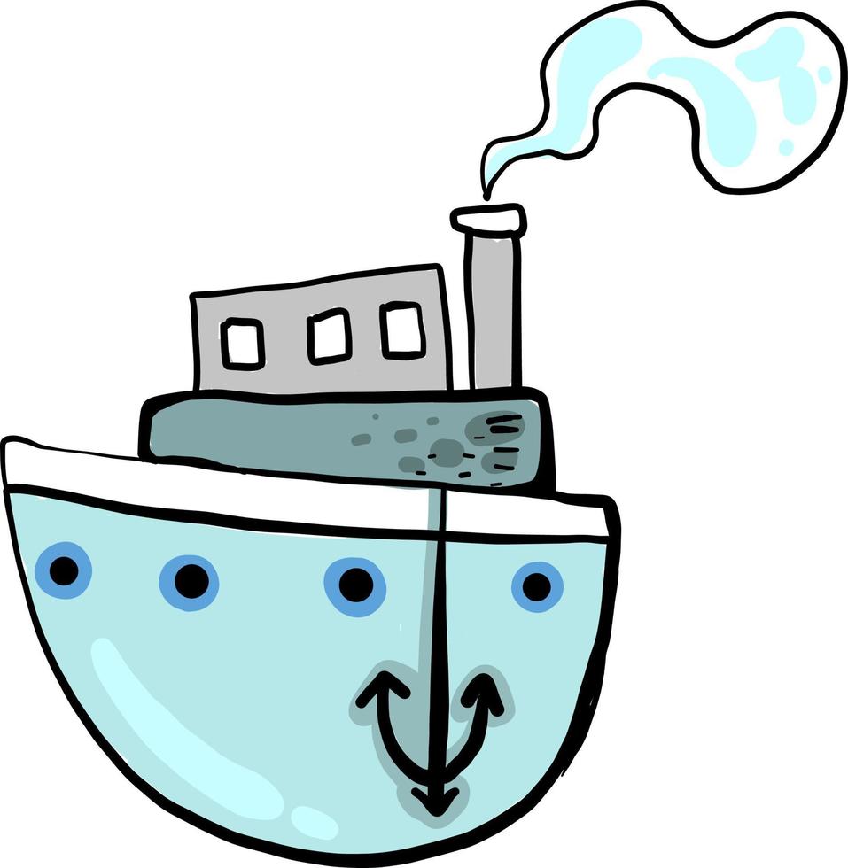Navire bleu, illustration, vecteur sur fond blanc