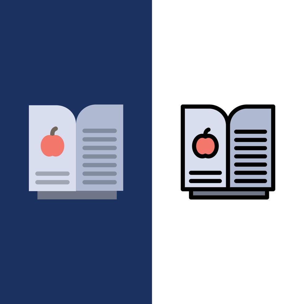 livre apple science icônes plat et ligne remplie icône ensemble vecteur fond bleu