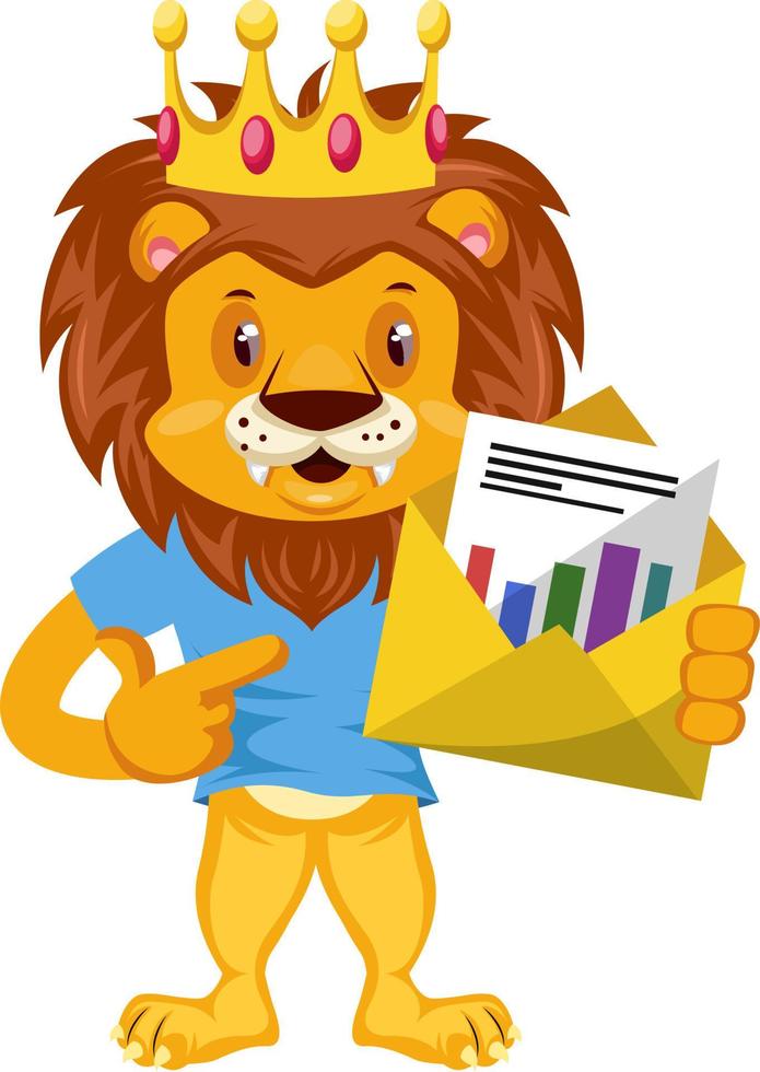 Lion avec enveloppe, illustration, vecteur sur fond blanc.