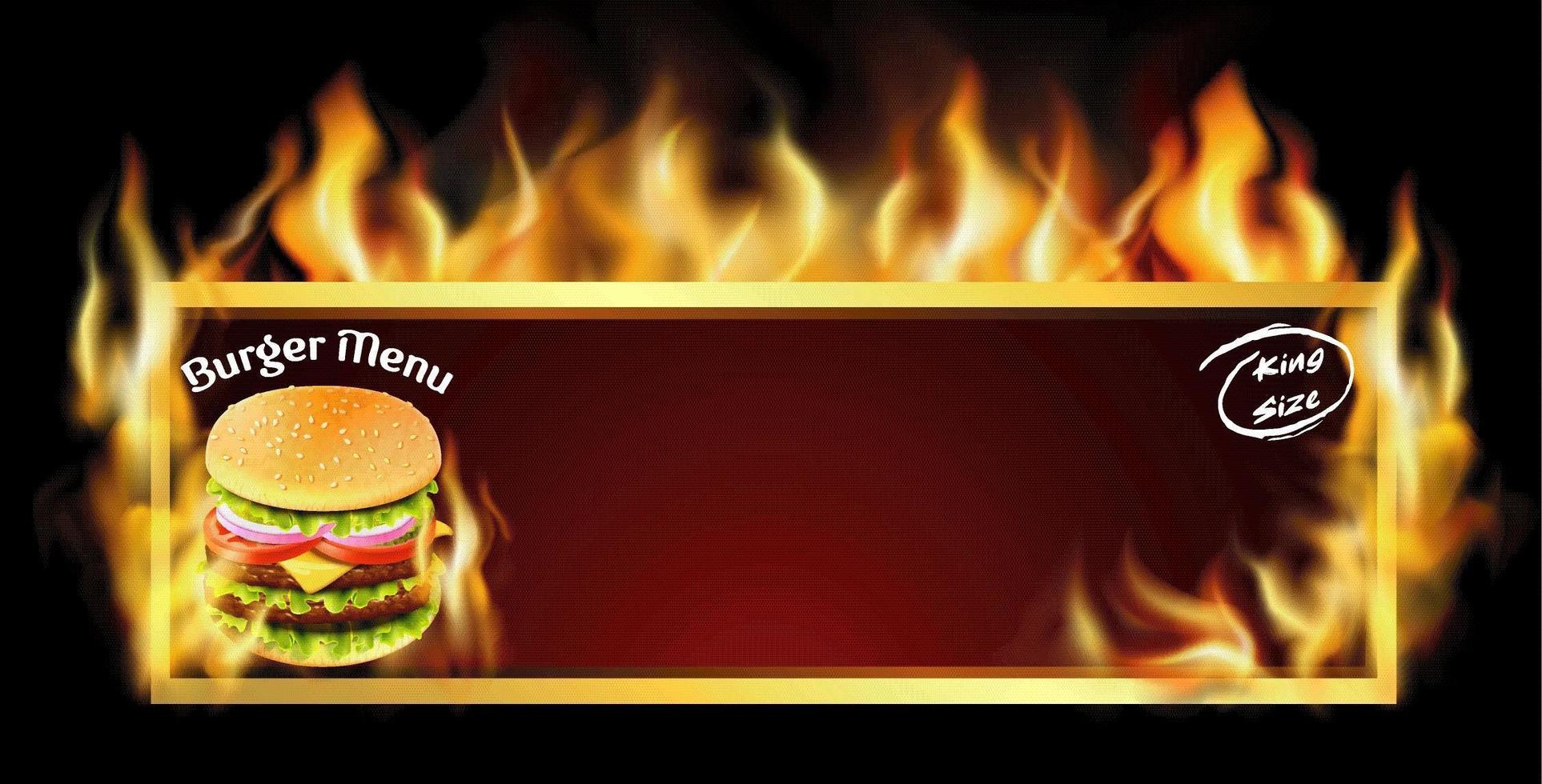 publicité de menu burger cadre enflammé vecteur