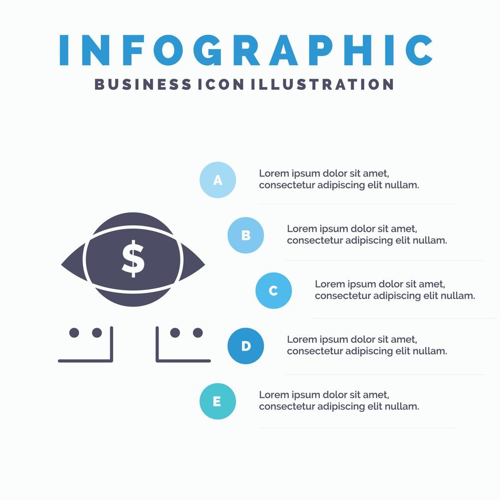 oeil dollar marketing numérique solide icône infographie 5 étapes présentation fond vecteur