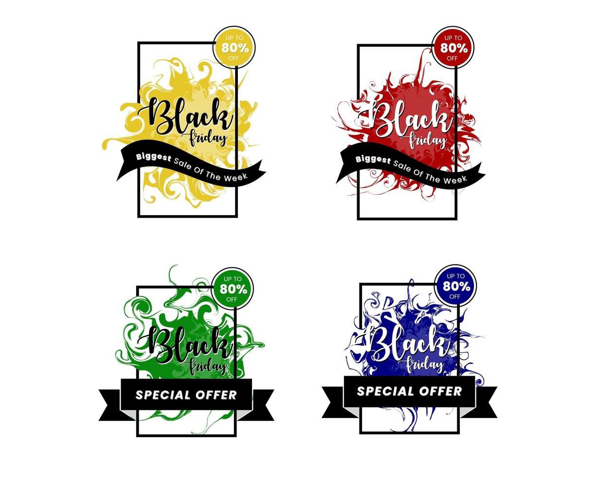 bannières colorées de vendredi noir avec concept splash vecteur