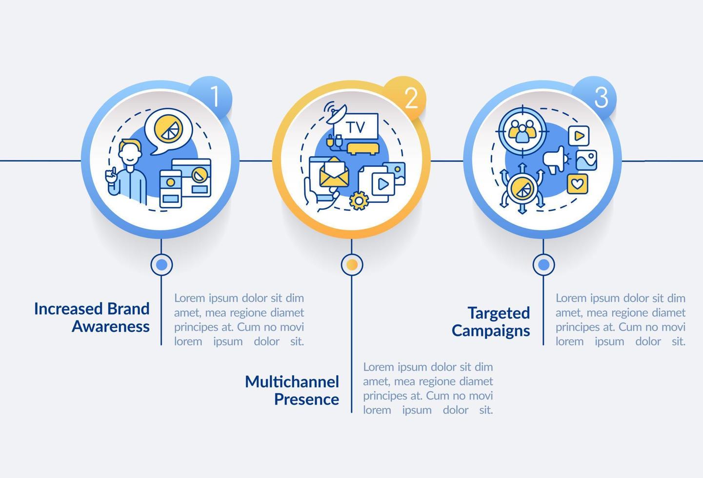 modèle infographique de cercle de professionnels de la transformation numérique. visualisation des données en 3 étapes. graphique d'informations sur la chronologie du processus. mise en page du flux de travail avec des icônes de ligne. vecteur