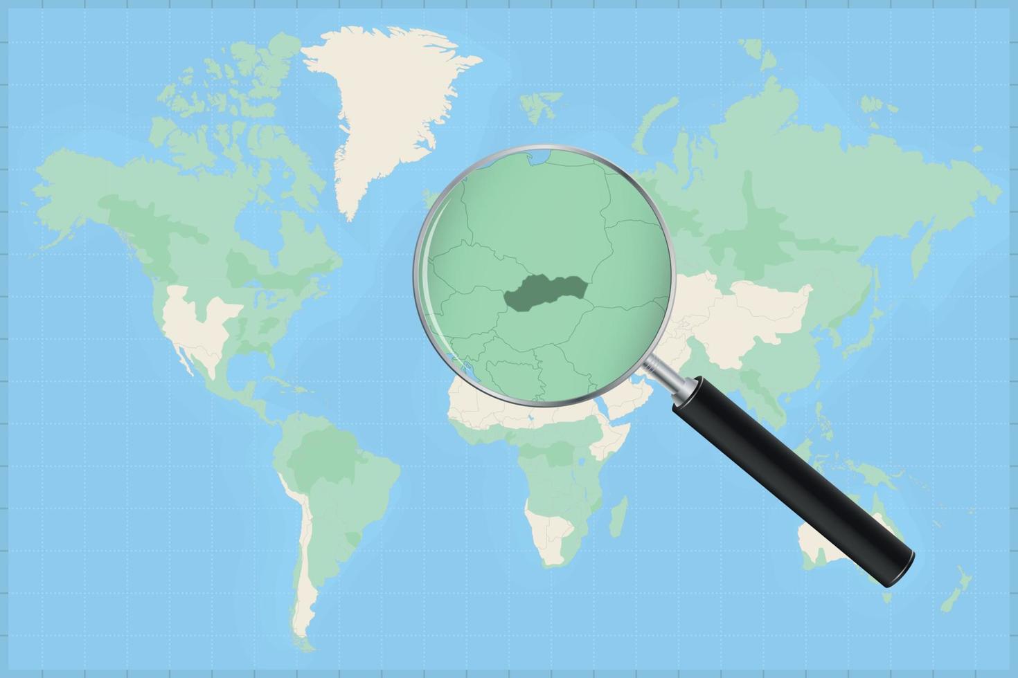 carte du monde avec une loupe sur une carte de la slovaquie. vecteur