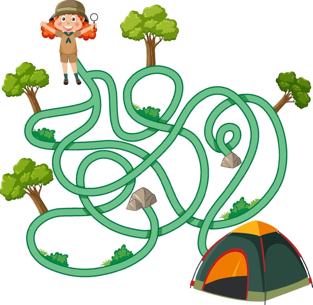 modèle de jeu de labyrinthe sur le thème du camping pour les enfants vecteur