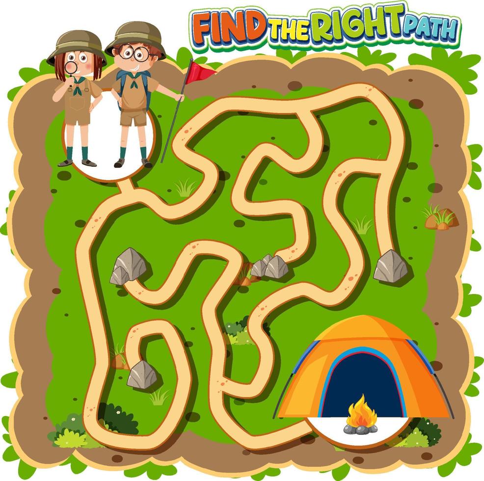 modèle de jeu de labyrinthe sur le thème du camping pour les enfants vecteur
