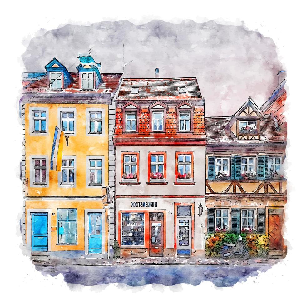 bamberg allemagne croquis aquarelle illustration dessinée à la main vecteur