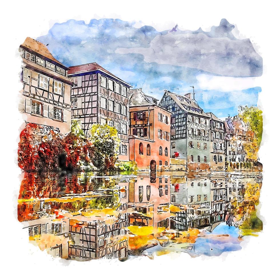 strasbourg france croquis aquarelle illustration dessinée à la main vecteur