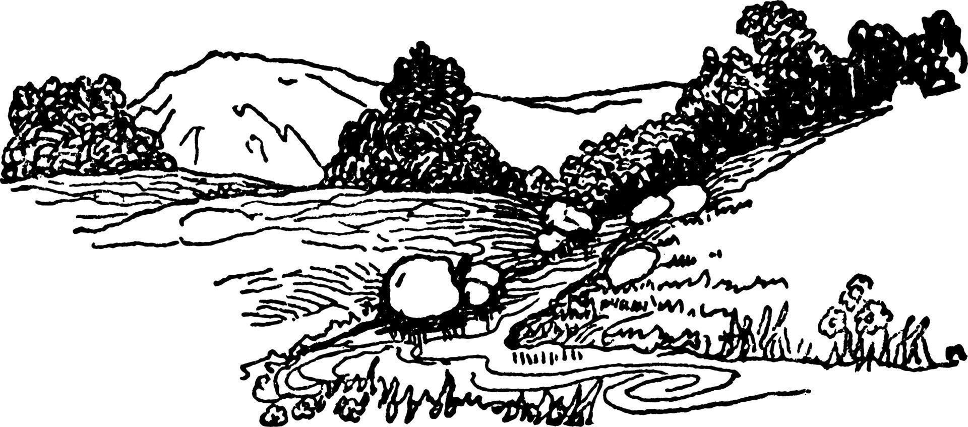 petit ruisseau, illustration vintage. vecteur