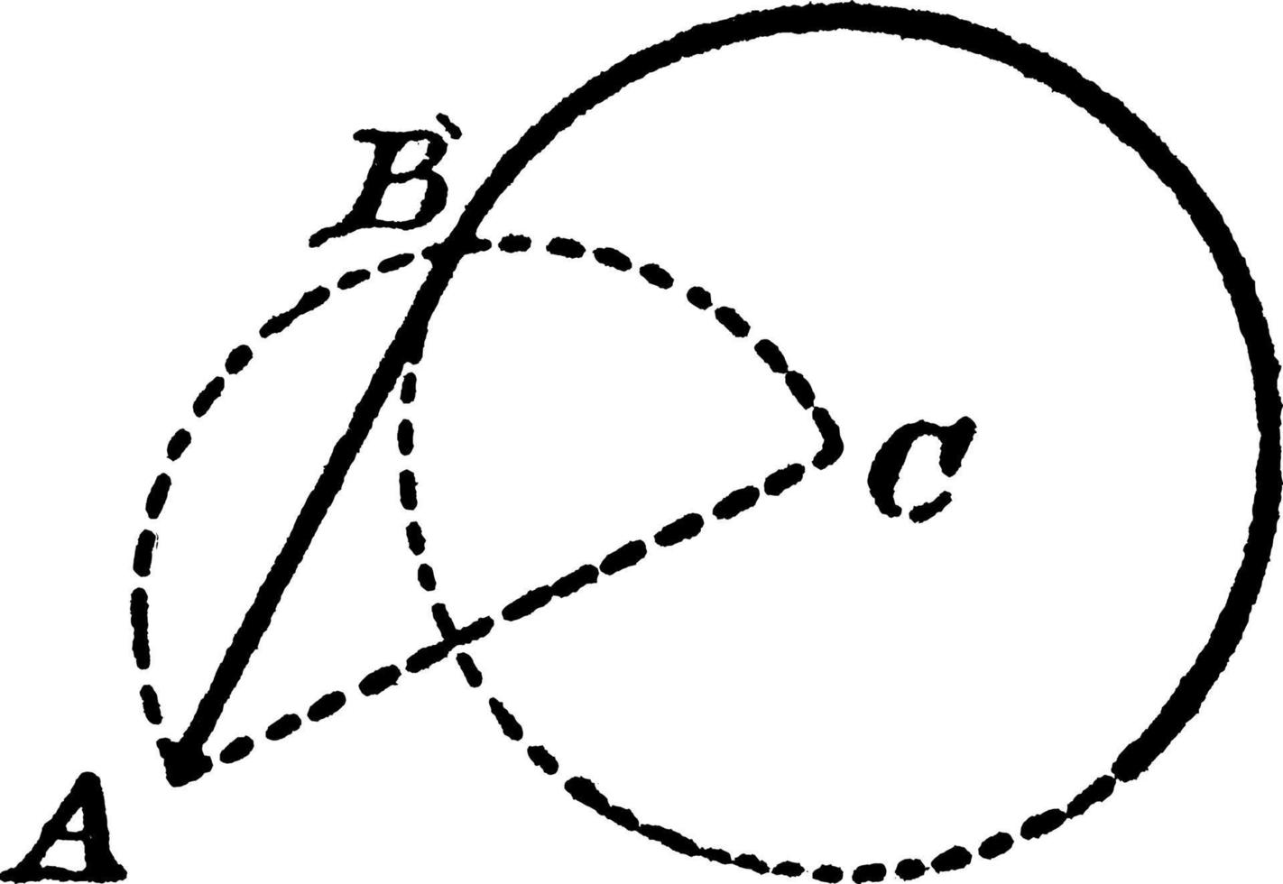 construction de tangente au cercle, illustration vintage. vecteur