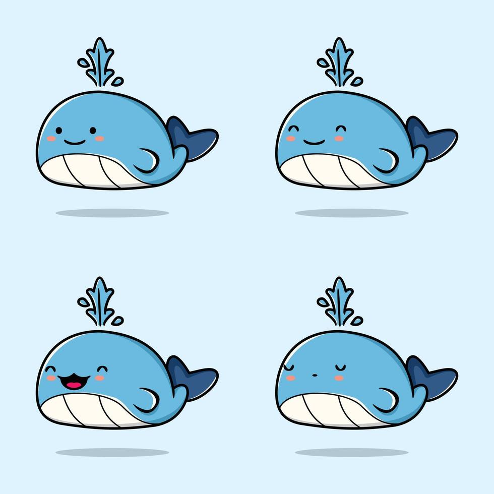 illustration vectorielle d'emoji de baleine kawaii vecteur