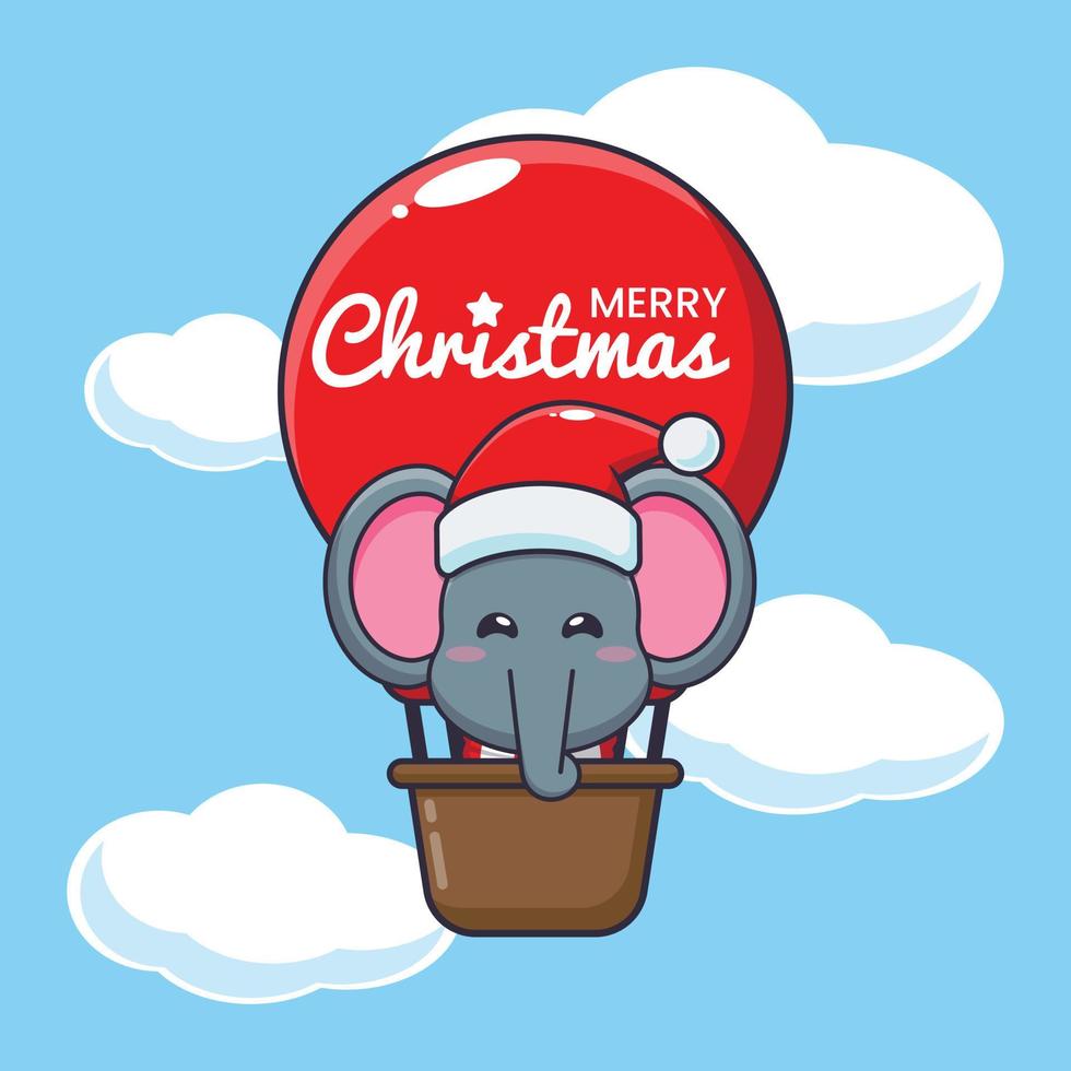 mignon éléphant voler avec ballon à air. illustration de dessin animé de noël mignon. vecteur