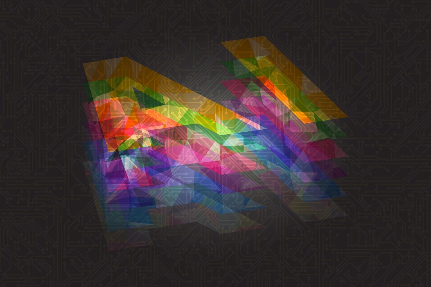 illustration de l'intelligence artificielle, texte vectoriel polygonal brillant ai sur fond sombre avec puce ou circuits électriques.