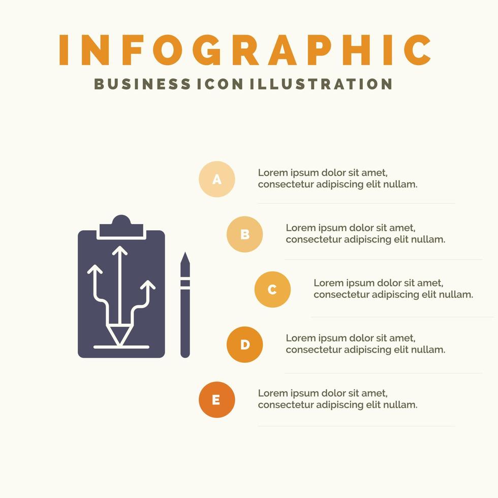 tête plan stratégie tactique pense solide icône infographie 5 étapes présentation fond vecteur