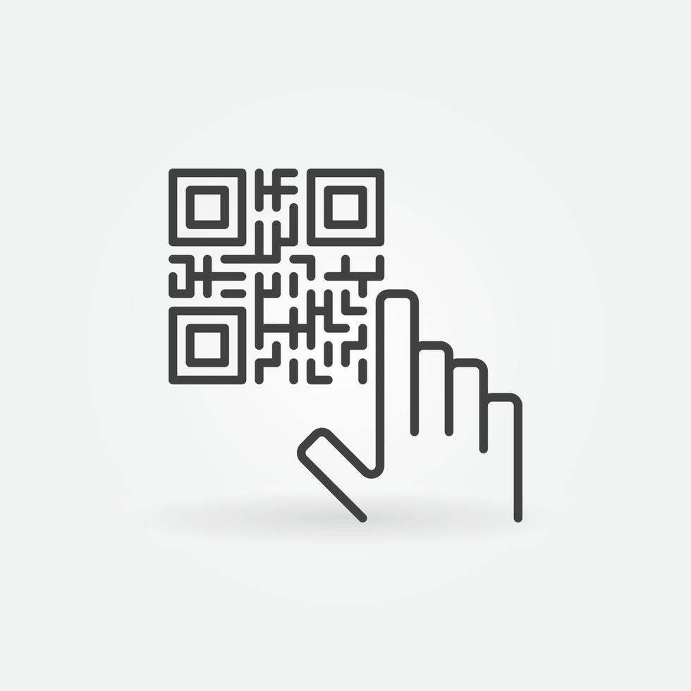 main avec icône de ligne de concept de vecteur de code qr