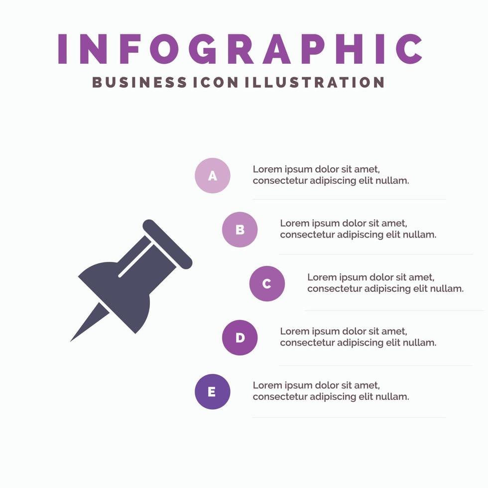 marqueur épingle solide icône infographie 5 étapes présentation fond vecteur