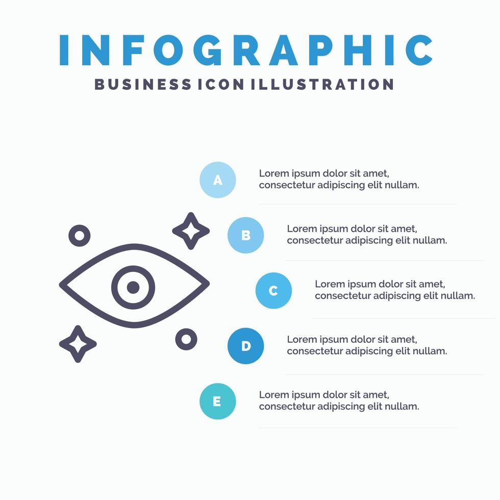 yeux yeux regardant l'icône de la ligne avec 5 étapes présentation infographie fond vecteur