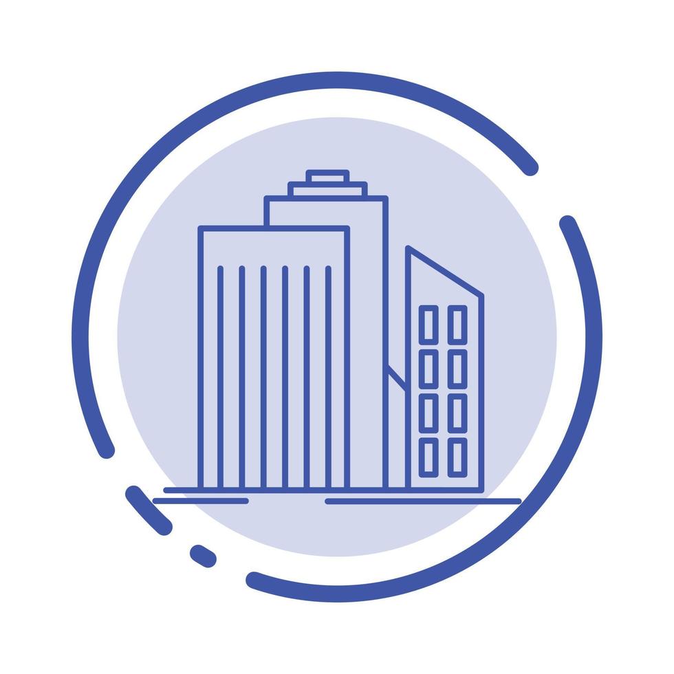 gratte-ciel architecture bâtiments bureau d'affaires immobilier bleu pointillé ligne icône vecteur