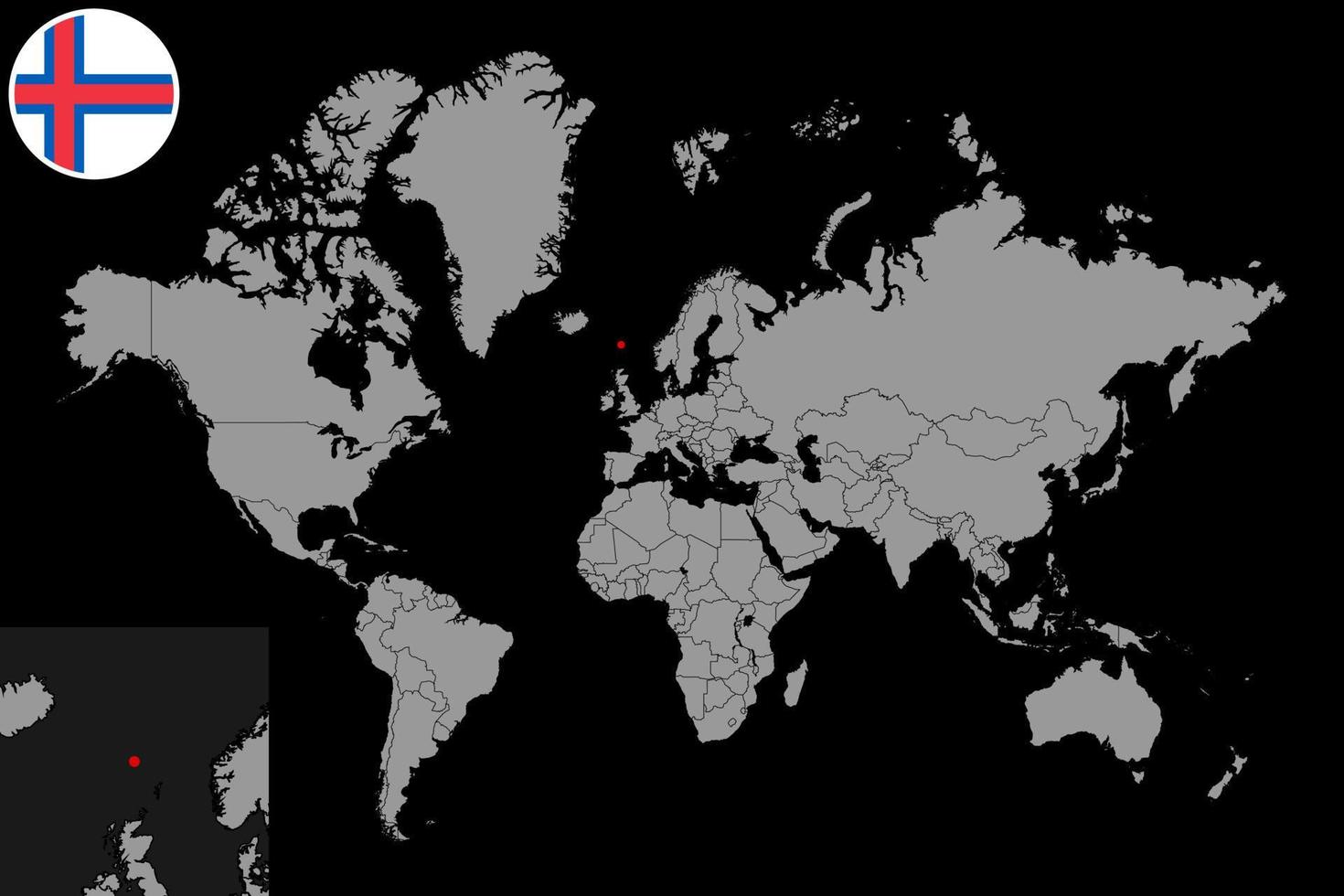 épinglez la carte avec le drapeau des îles féroé sur la carte du monde. illustration vectorielle. vecteur