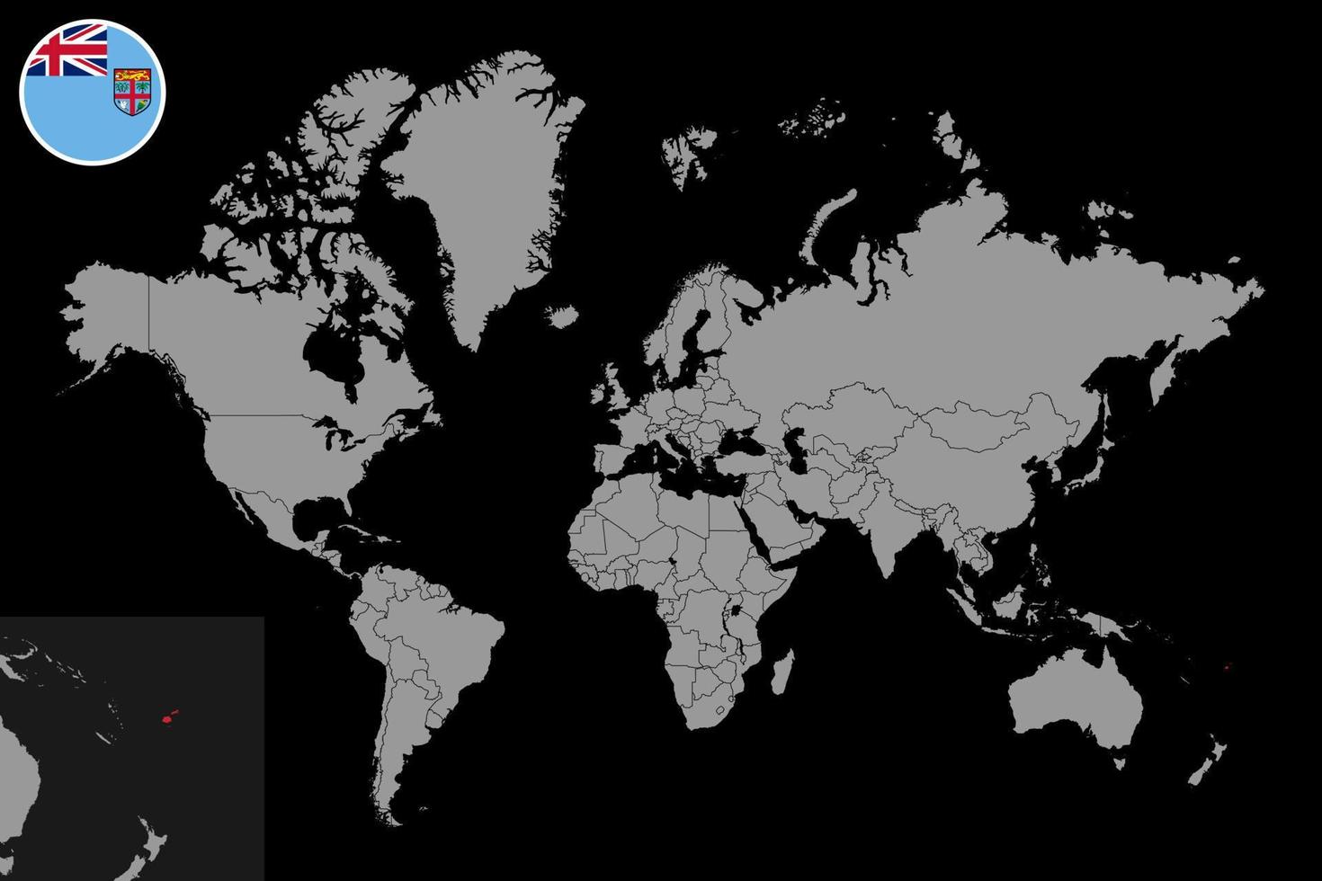 épinglez la carte avec le drapeau des Fidji sur la carte du monde. illustration vectorielle. vecteur