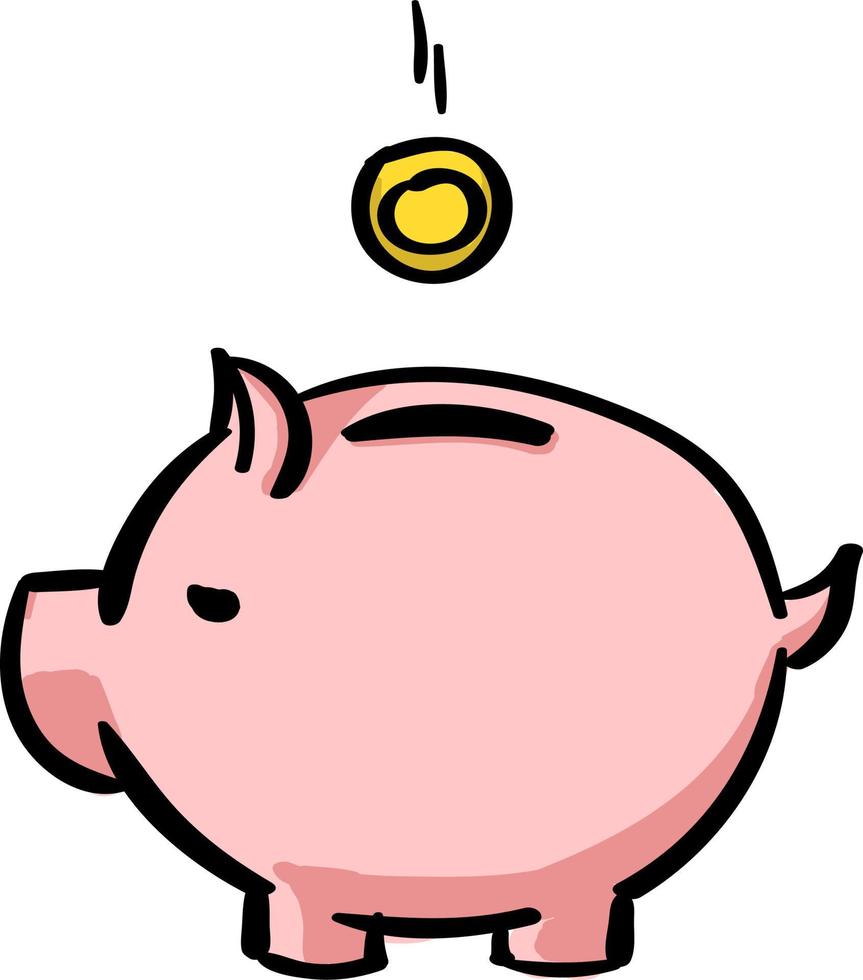 Piggy avec coin, illustration, vecteur sur fond blanc.