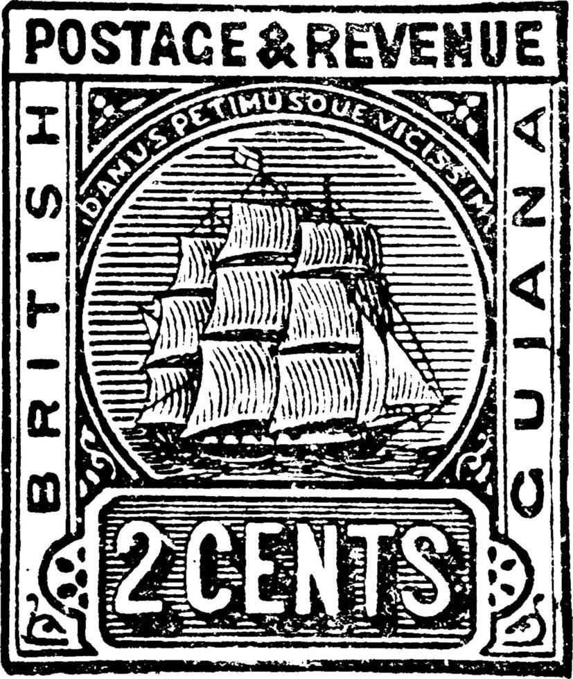 Timbre de 2 cents de la Guyane britannique, 1889, illustration vintage vecteur