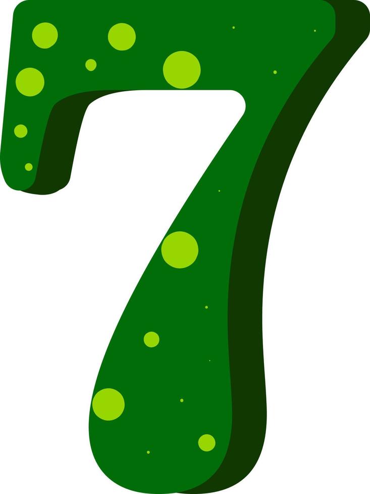 Numéro sept vert avec des points jaunes, illustration, vecteur sur fond blanc.