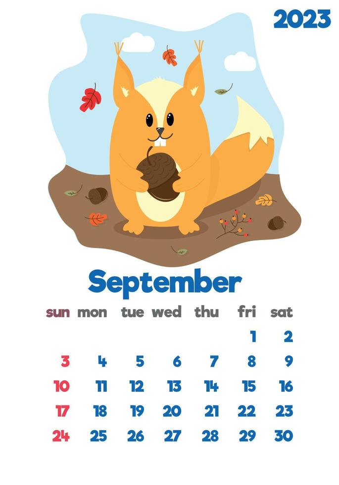 le calendrier des enfants pour 2023 avec de jolis hiéroglyphes sur toutes les pages est orné d'adorables animaux vecteur