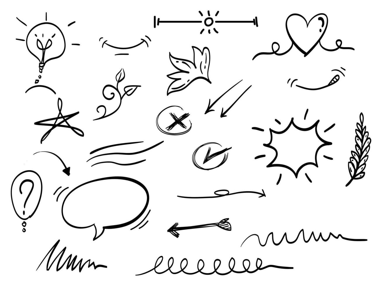 ensemble dessiné à la main d'éléments abstraits de doodle. utiliser pour la conception de concepts. isolé sur fond blanc. illustration vectorielle vecteur