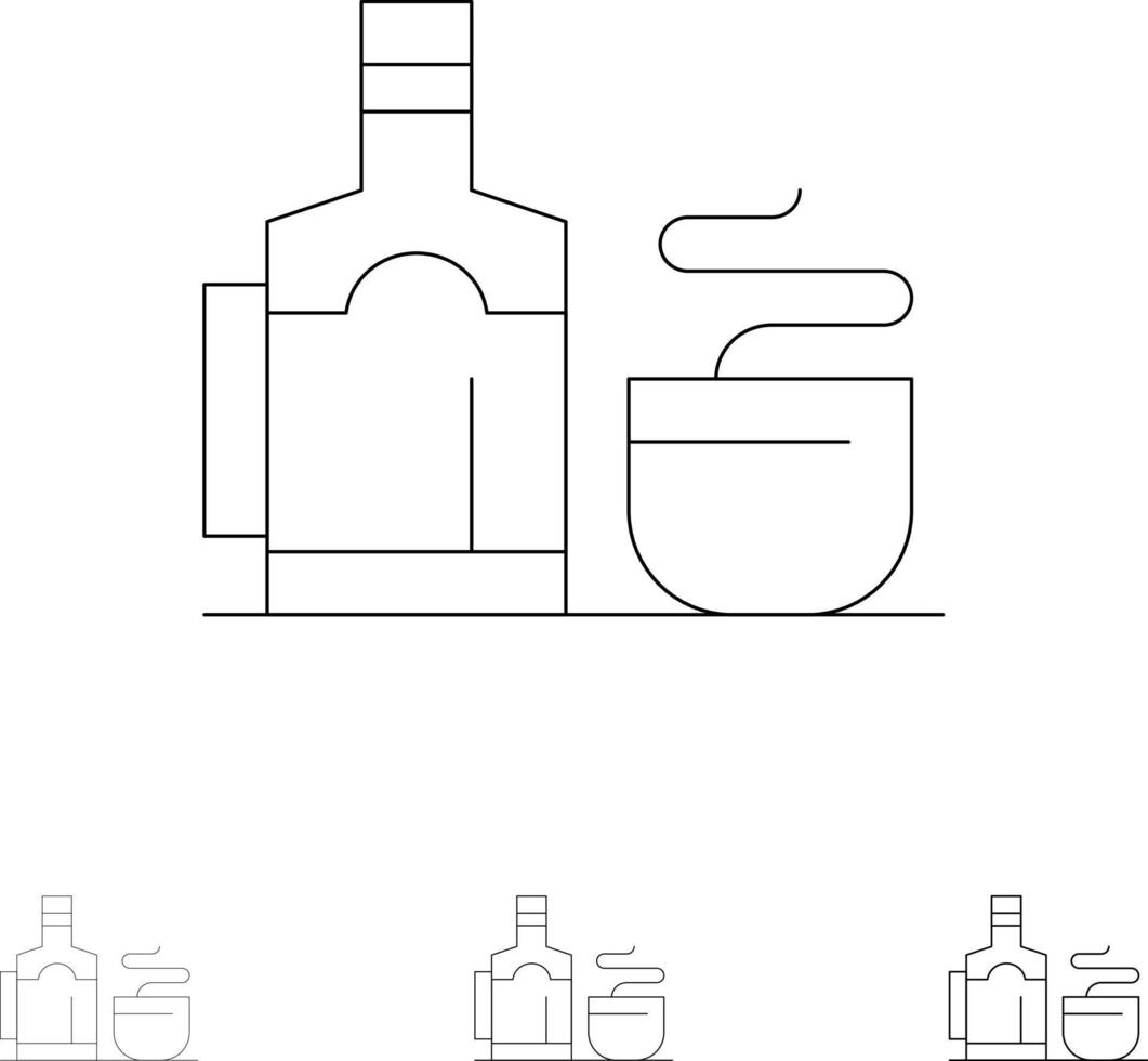 tasse à thé hôtel chaud jeu d'icônes de ligne noire audacieuse et mince vecteur